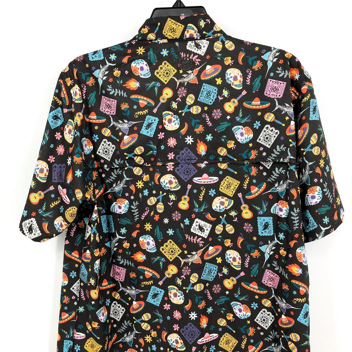 MAGELLAN Mens Dia De Los Muertos Fishing Shirt Medium Black Short Sleeve NWOT