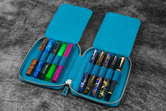 Leather Zippered 10 Slots Pen Case - C.H. Ocean Blue