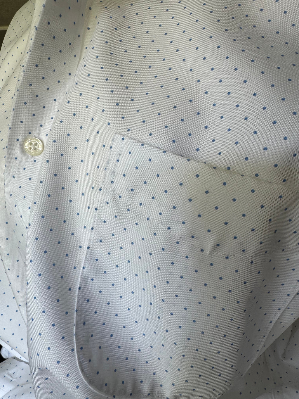 Lands End White with light blue polka dots and floral collar Long Sleeve - Large/XL