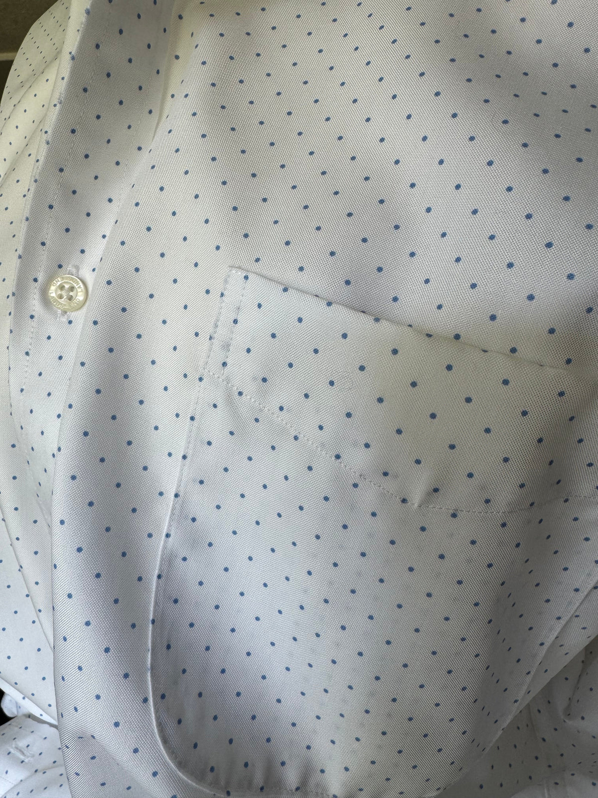 Lands End White with light blue polka dots and floral collar Long Sleeve - Large/XL