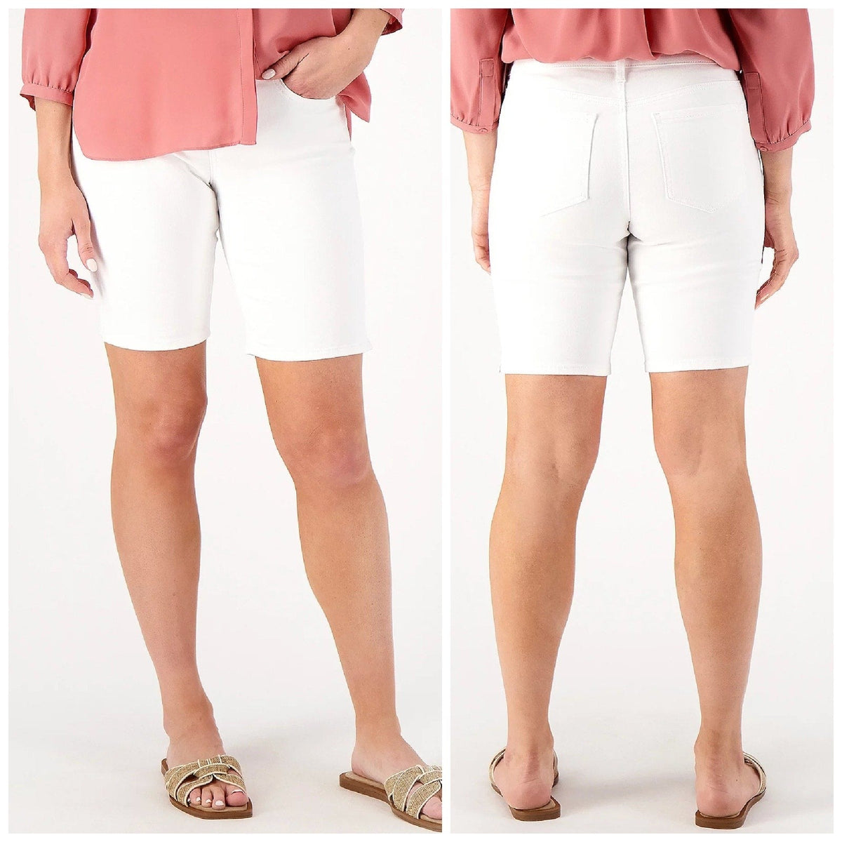 NYDJ Womens Ella Denim Shorts Size 14 PETITE Optic White 8" Inseam NWT