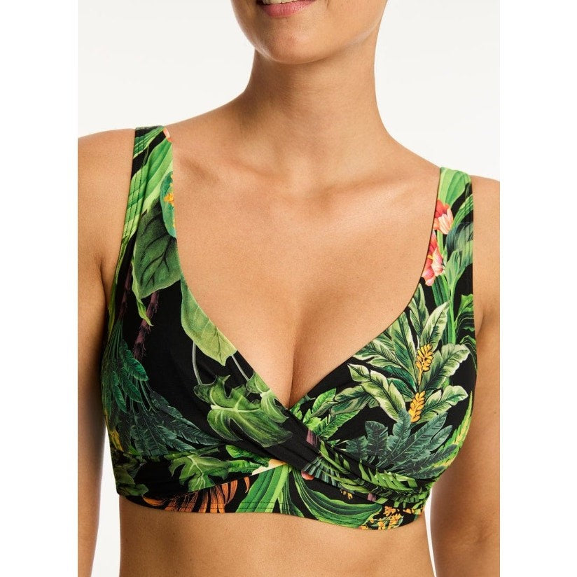 SEA LEVEL SWIM Lotus Cross Front Multi-fit Bikini Set Size 6 Black Green NWT
