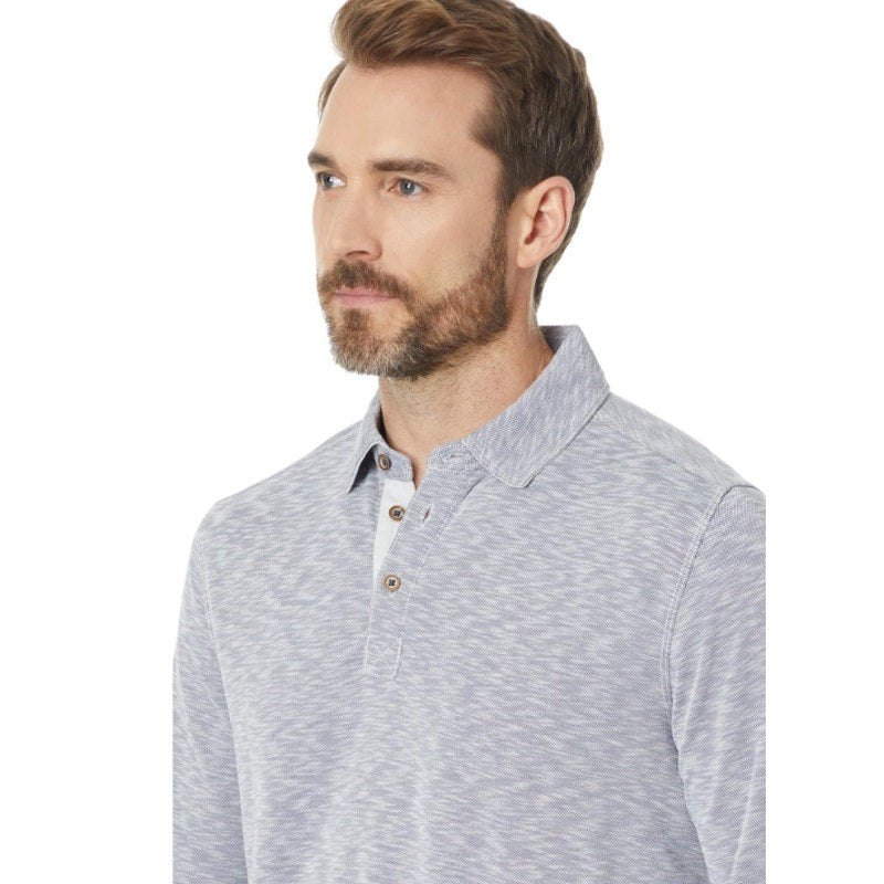 JOHNSTON & MURPHY Men's Polo Shirt XL Blue Indigo Vintage Slub Long-Sleeve NWT