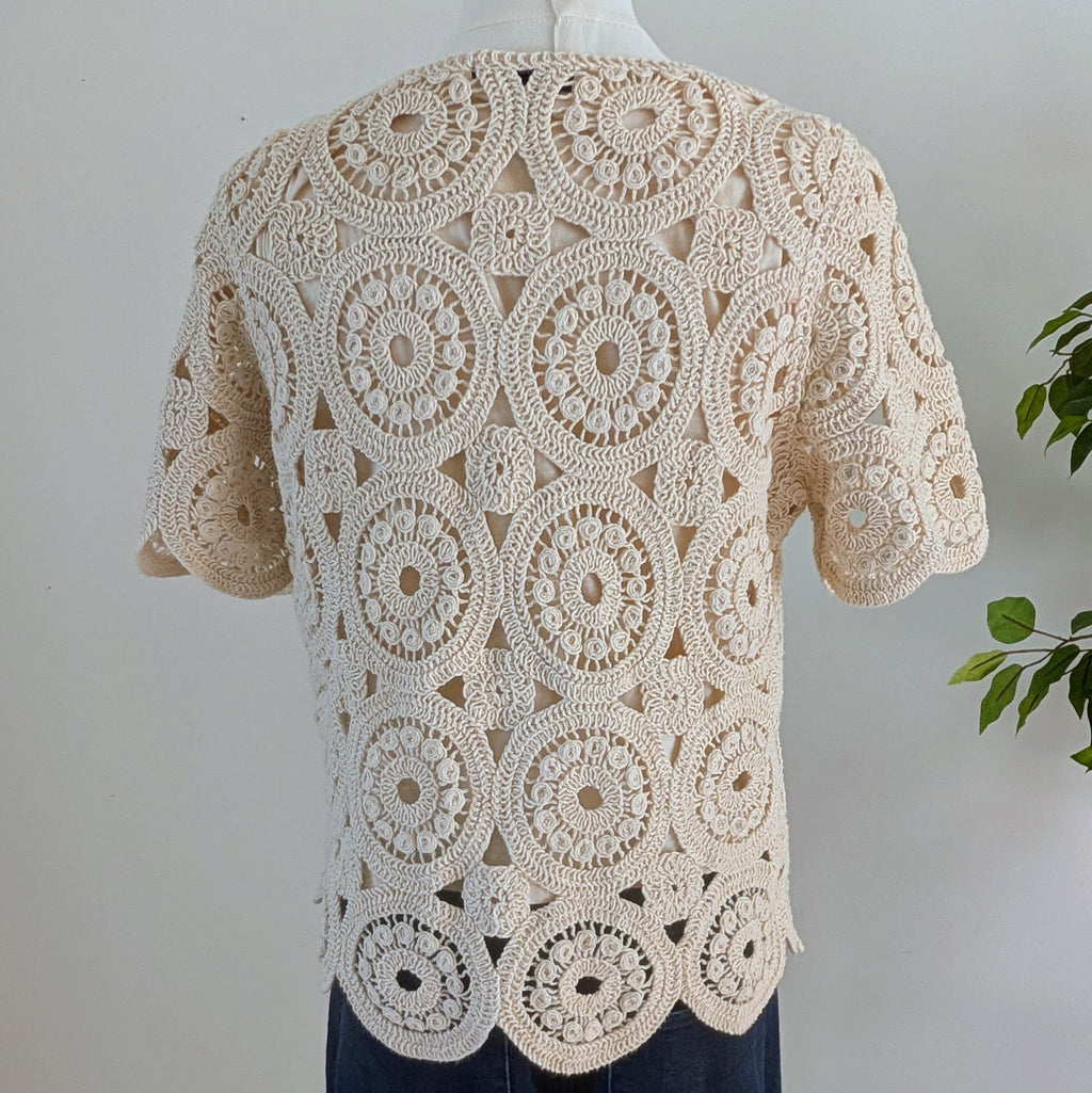 Crochet Knit Cotton Top Shirt- M