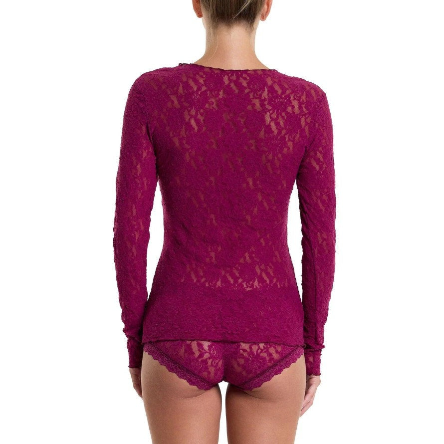 HANKY PANKY Women's Signature Lace Top Small Sugar Plum Unlined Long Sleeve NWT