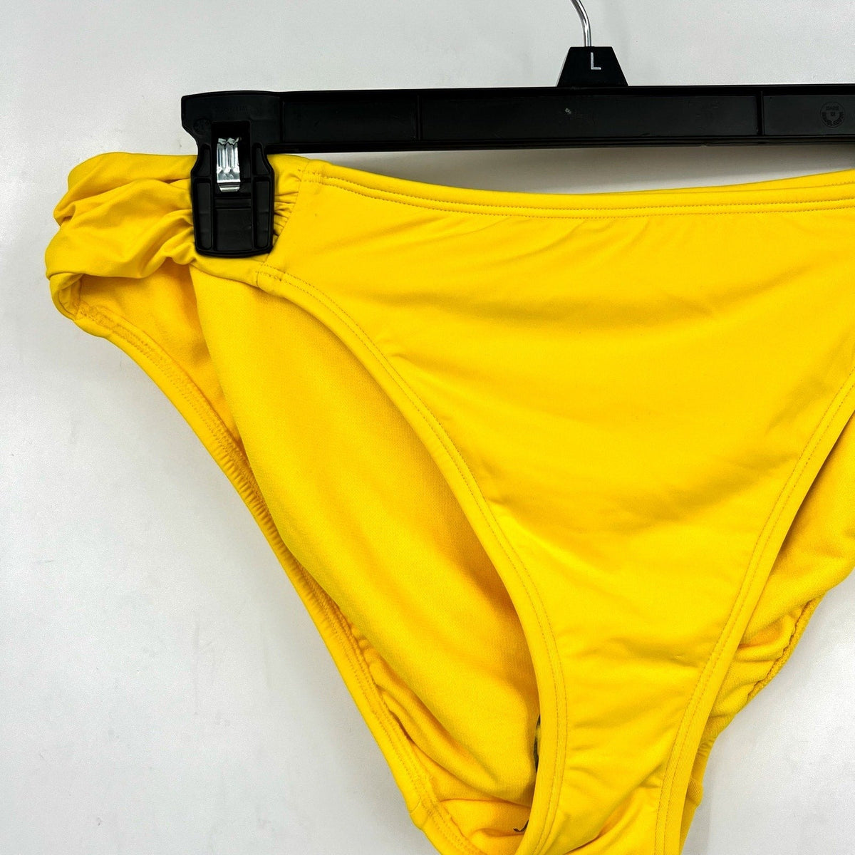 LAUREN RALPH LAUREN Shirred Hipster Bikini Bottom Size 12 Yellow Beach Club NWT