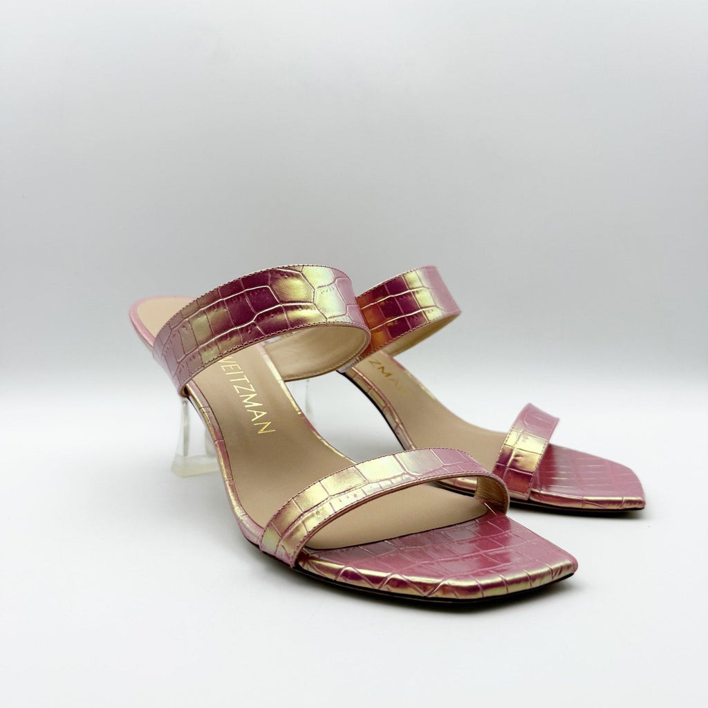Stuart Weitzman Kristal Heeled Sandals Size 9 M Pink Iridescent Leather NIB