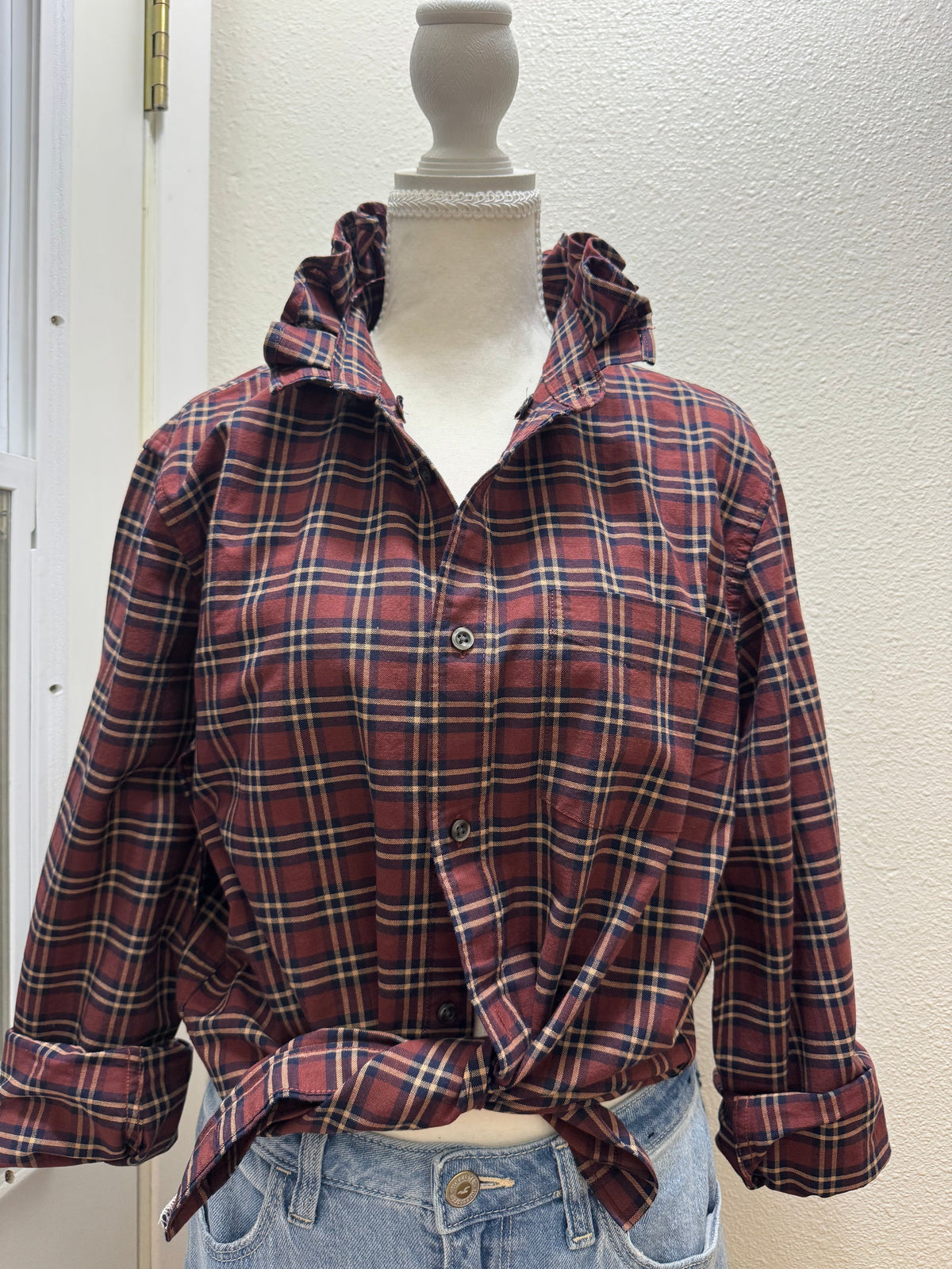Brand Gap - Wine, Navy and Camel Plaid Long Sleeve - Multiple Sizes