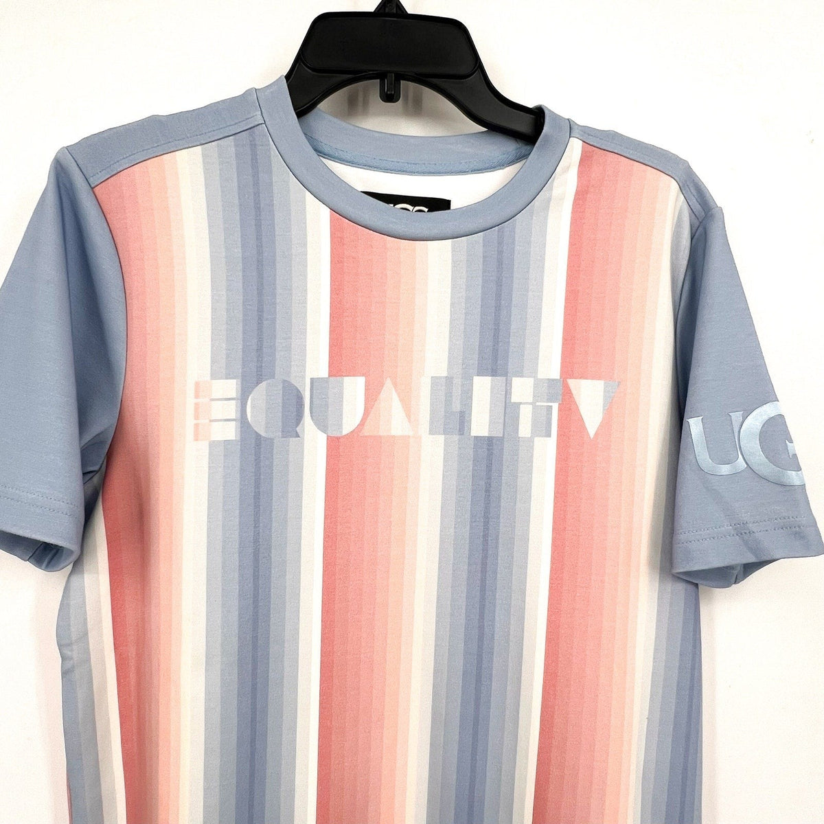 UGG UNISEX Pride Logo Equality Tee Medium Blue Multi Stripe NWOT