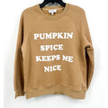 GILLI Womens Pumpkin Spice Keeps Me Nice Crew Sweatshirt Medium Petite Tan NWOT