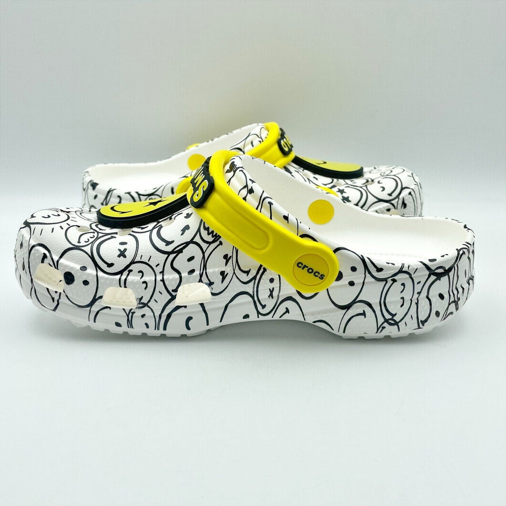 Crocs Smiley World Clogs Kids 4 Youth WOMENS 6 White Yellow NWT