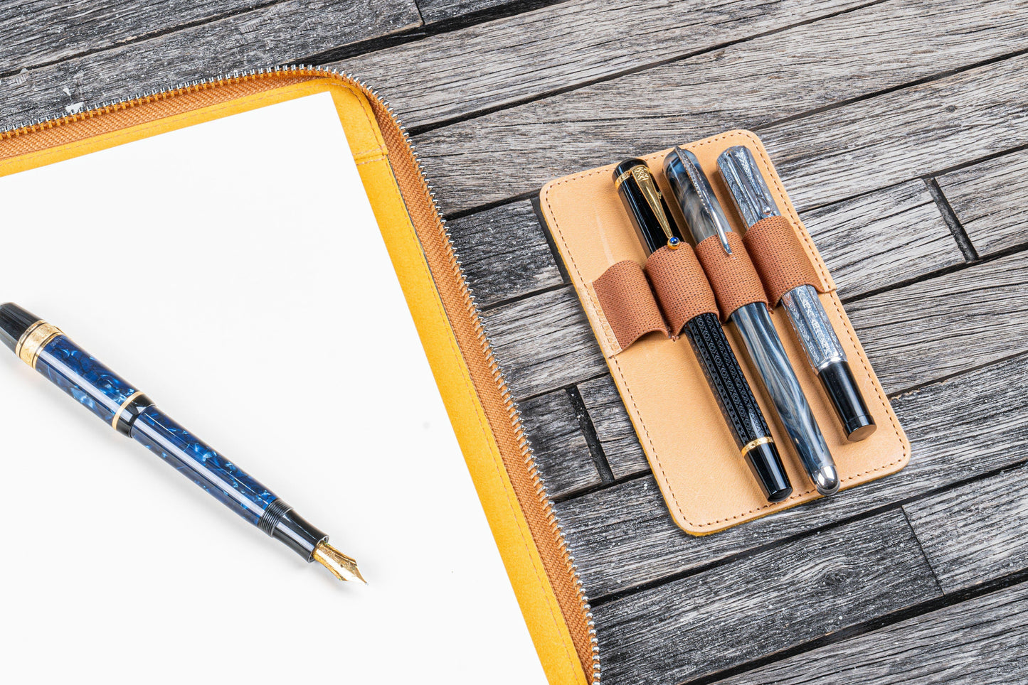 Leather Zippered Leuchtturm1917 B5 & Extra Large Moleskine Folio - Crazy Horse Honey Ochre