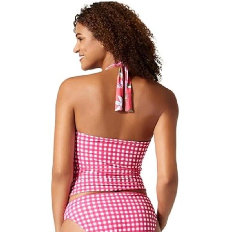 TOMMY BAHAMA Summer Floral Reversible Tankini Top Small Pink Gingham NWT