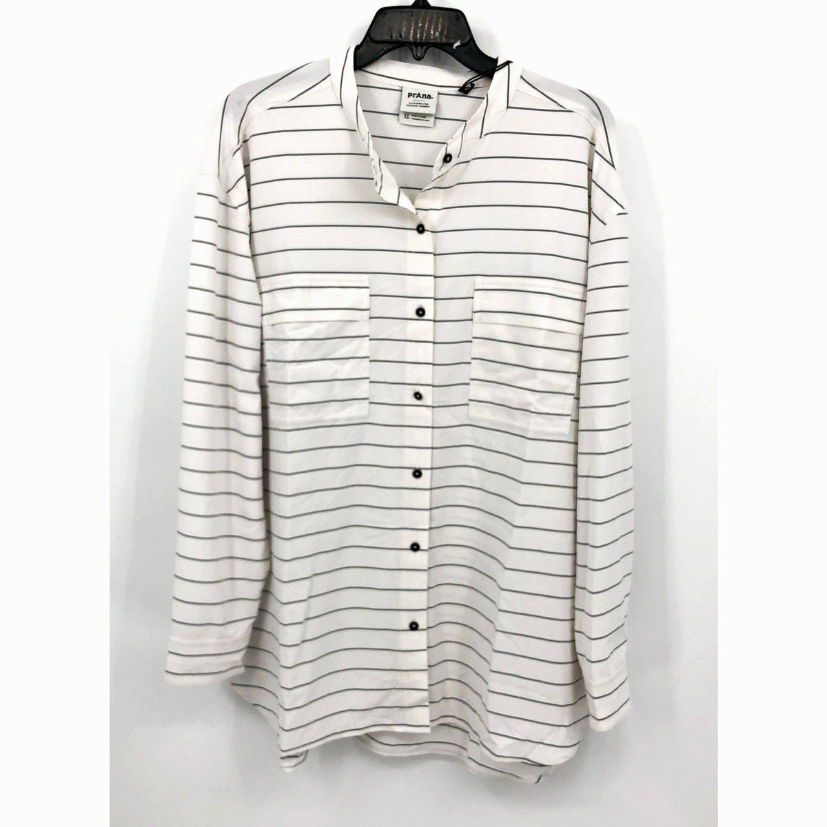 PRANA Womens Railay Tunic Top XL White Stripe Long Sleeve Button Up UPF 50+ NWT