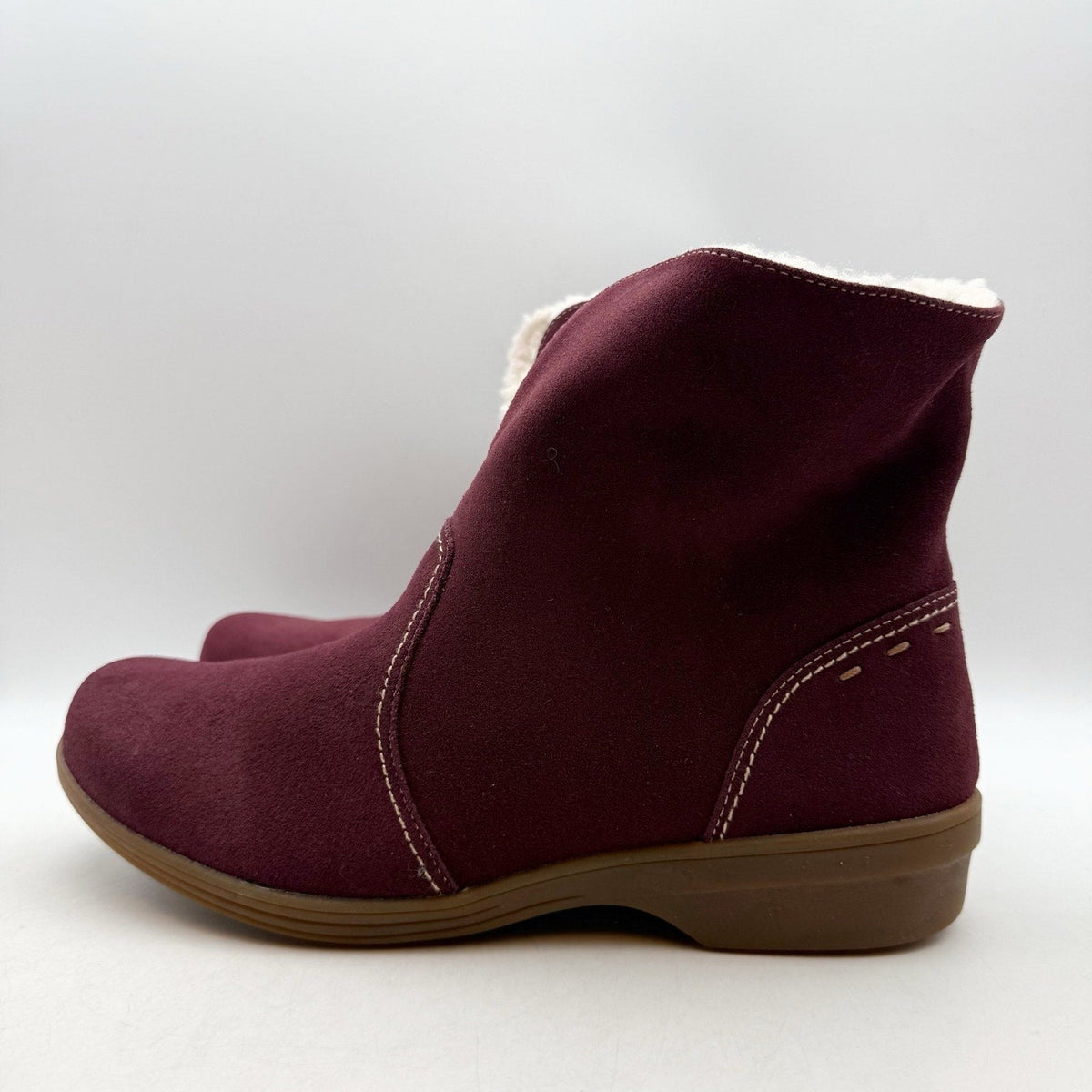 Spenco Womens Sun Valley Ankle Boots Size 6.5 Red Burgundy Suede Sherpa Line NIB