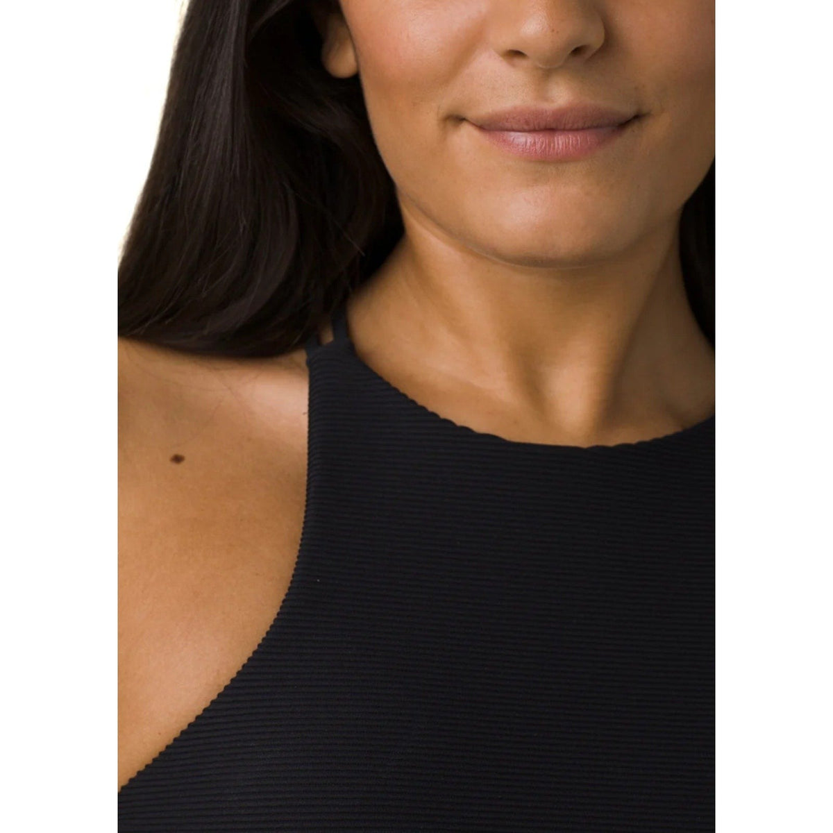 PRANA Women's Onyx Bay Bikini Top Small Black Ottoman High Neck Ribbed NWT