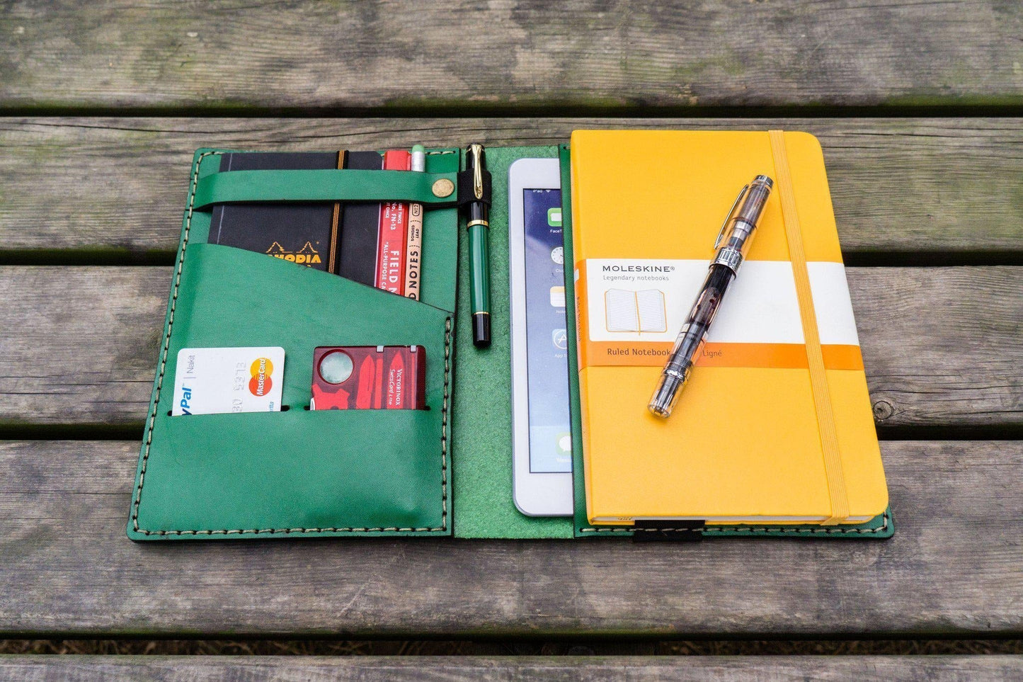 Leather Hobonichi Cousin A5 Planner Cover - Green