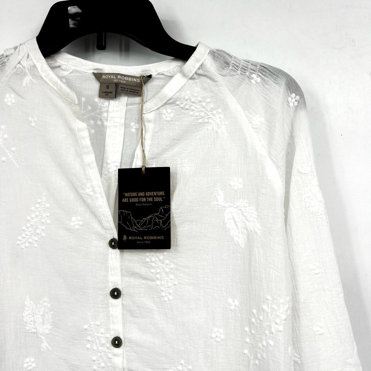 ROYAL ROBBINS Women's Oasis Tunic II Top Small White Embroidered 3/4 Sleeve NWT