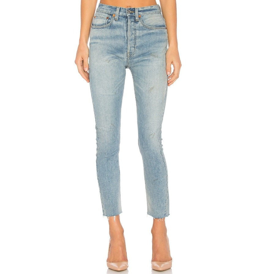 RE/DONE Originals Womens High Rise Ankle Crop Jeans SIZE 25 Super Light Blue NWT