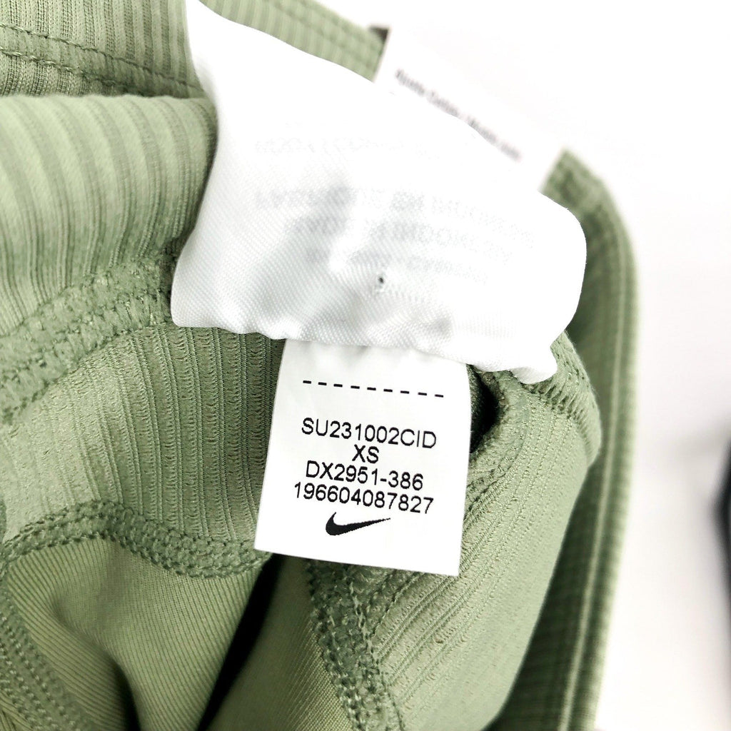 NIKE Womens Tight Athletic Running Shorts XS Olive Green Mid-Rise Ribbed NWT