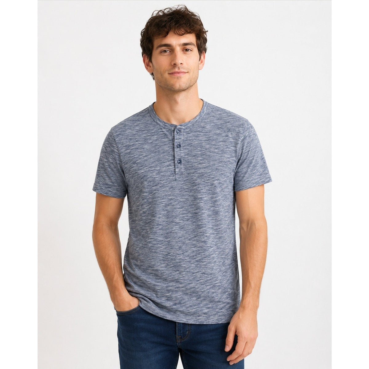 ABOUND Mens Jersey Slub Henley Tee MEDIUM Blue White Short Sleeve Cotton NWT