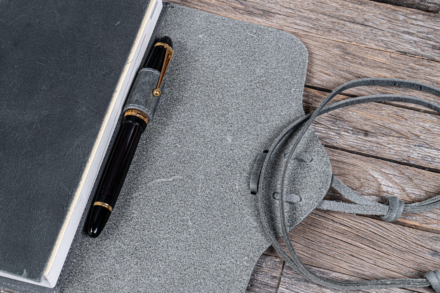 Refillable Leather Wrap Journal / Planner Cover - Crazy Horse Smoky