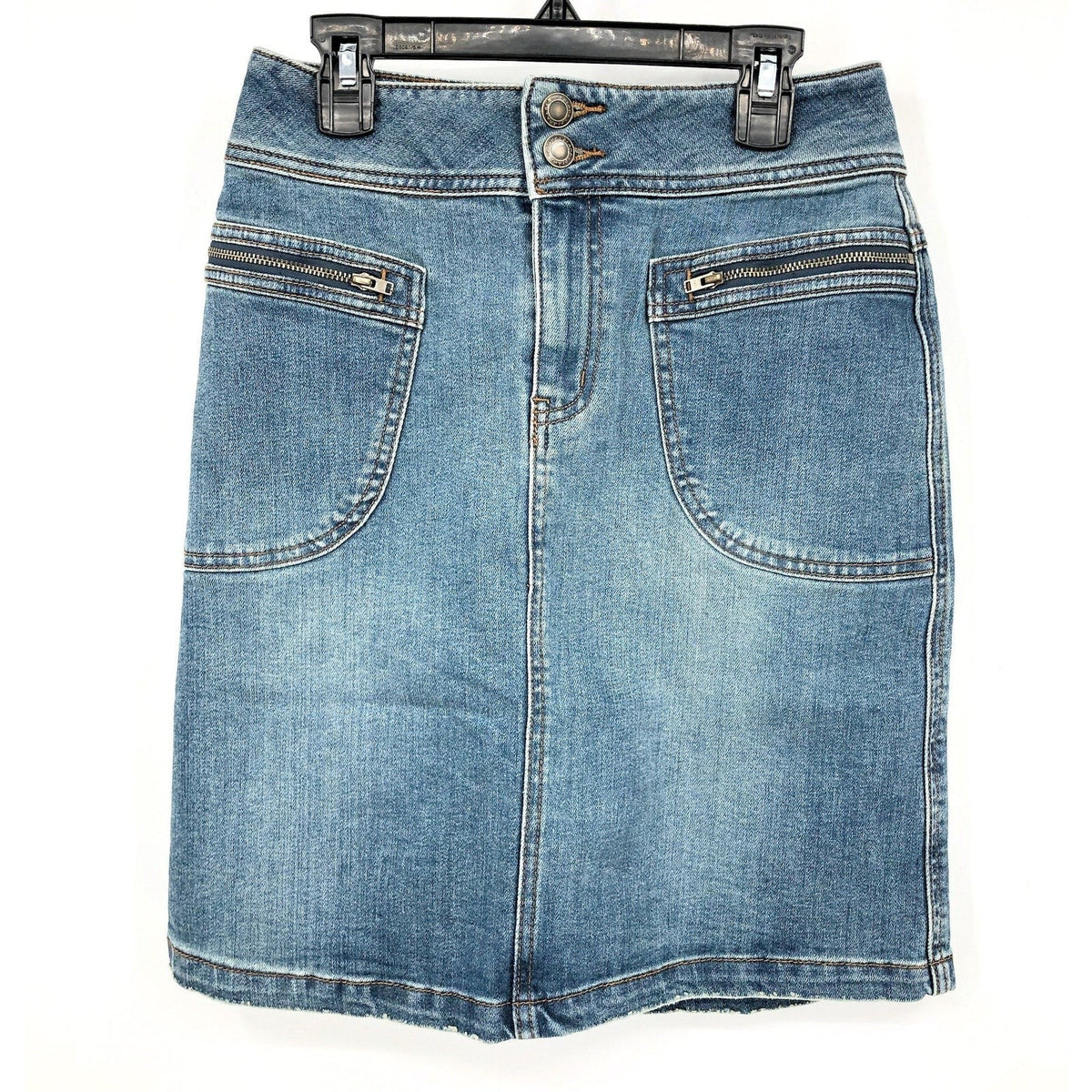 PRANA Women's Broadway Denim Pencil Skirt Size 0 True Blue Organic Stretch NWT