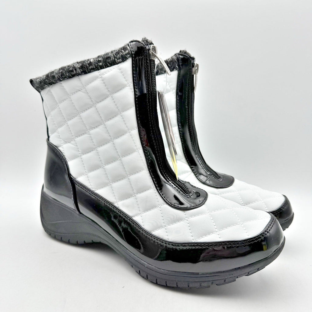 Khombu Womens Megan Snow Boots Size 6.5 Wide White Black Waterproof NIB