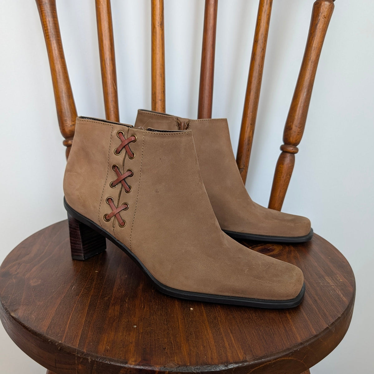 Etienne Aigner Saddle Heels Booties Leather Lace Up Side - 7.5 M