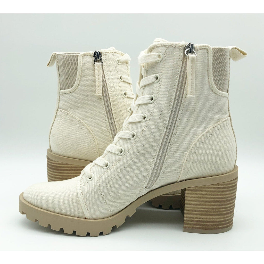 Dolce Vita Womens Combat Boots Size 7 Stacked Heel Off White Canvas NWOB