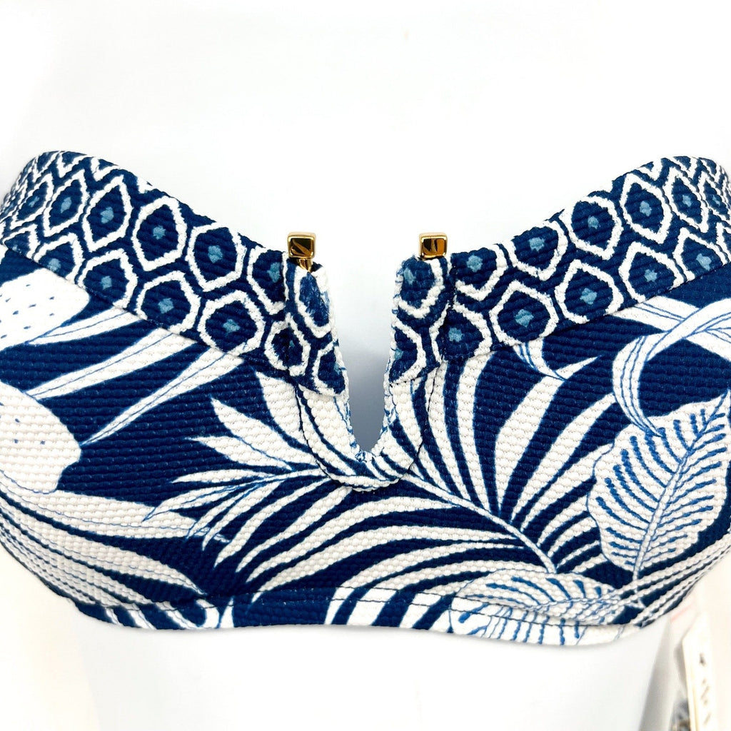 TOMMY BAHAMA Island Cays Bandeau Bikini Top Small Blue White Blooms NWT