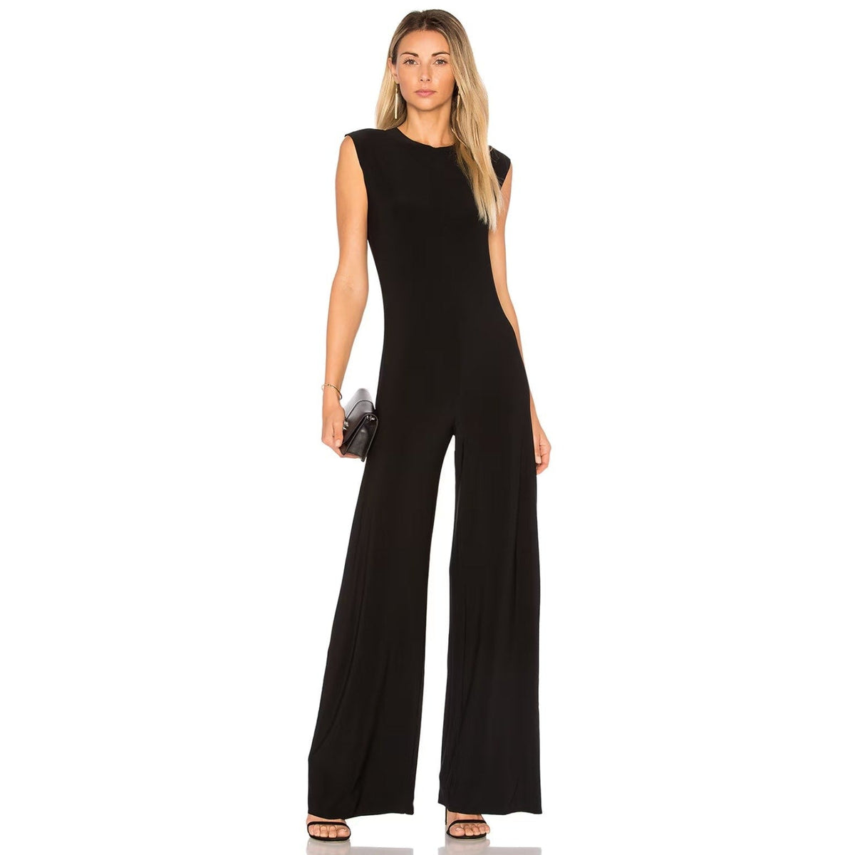 NORMA KAMALI Women's Sleeveless Wide-leg Jumpsuit Medium Black Crewneck NWT