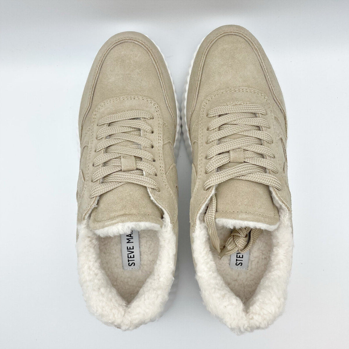 Steve Madden Womens Shereen-Fur Lined Sneakers Size 8.5 M Tan Taupe Suede NIB