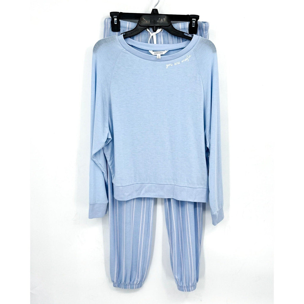 HONEYDEW Star Seeker Brushed Jersey Pajama Set Small Blue Moonstruck Stripe NWT