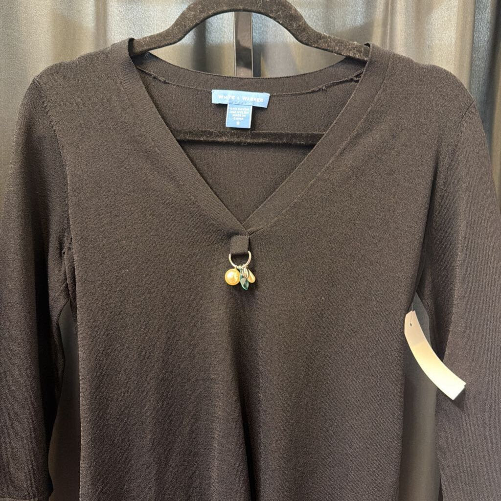 White + Warren 3/4 Slv V Neck Pearls SWEATERS S