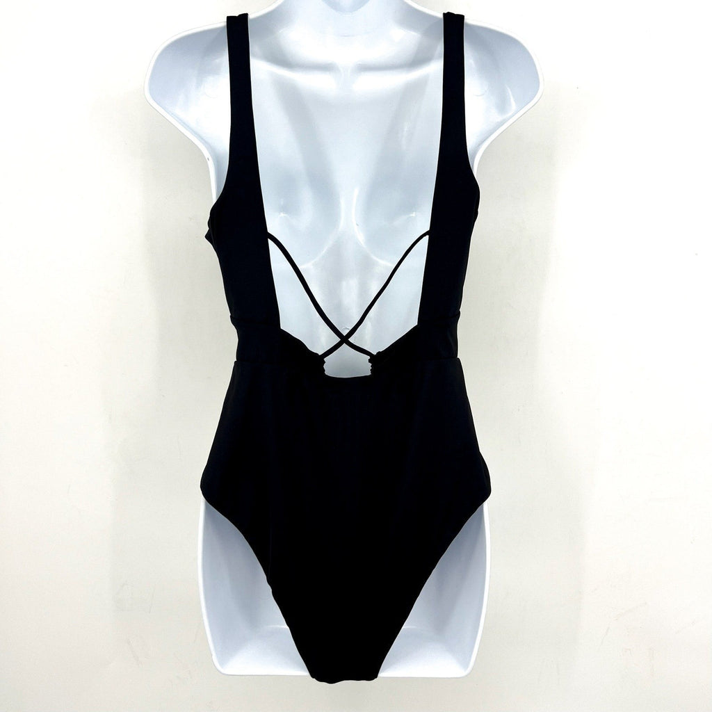 L*SPACE Women's Bondi One Piece Swimsuit Medium Black Cut Out Open Back NWT
