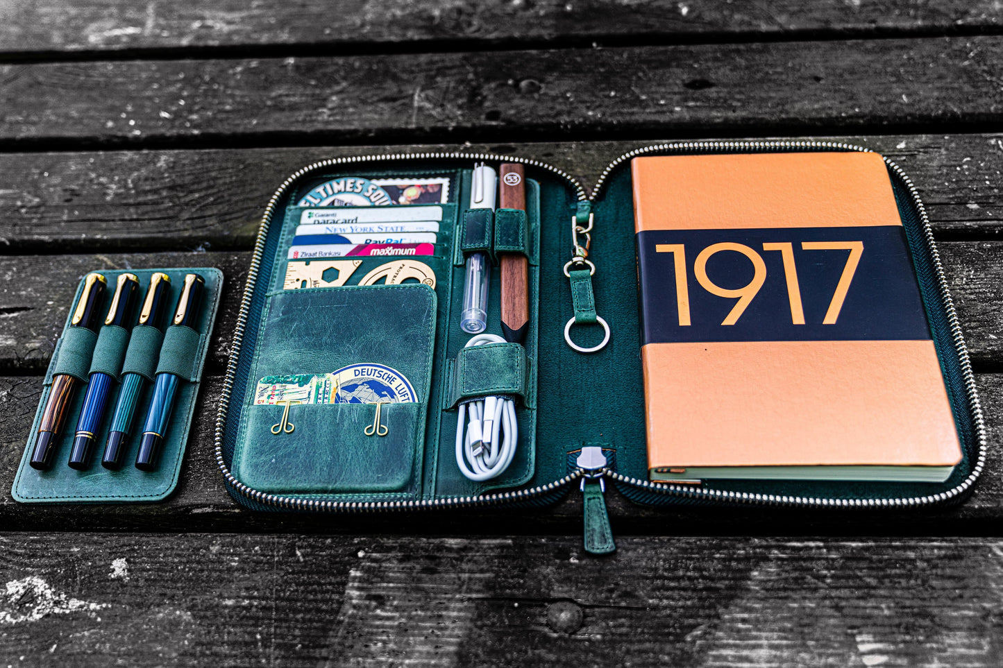 Leather Zippered A5 Leuchtturm1917 Notebook Folio - Crazy Horse Forest Green