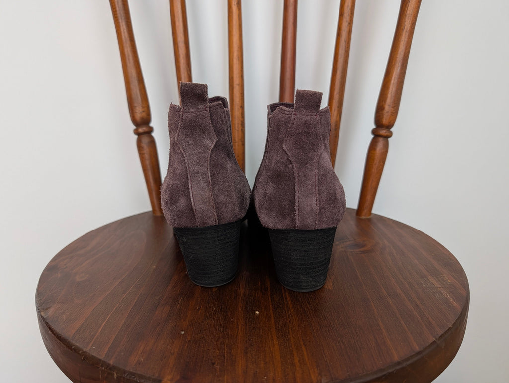 Crown Vintage Plum Suede Heeled Ankle Boots - 8.5