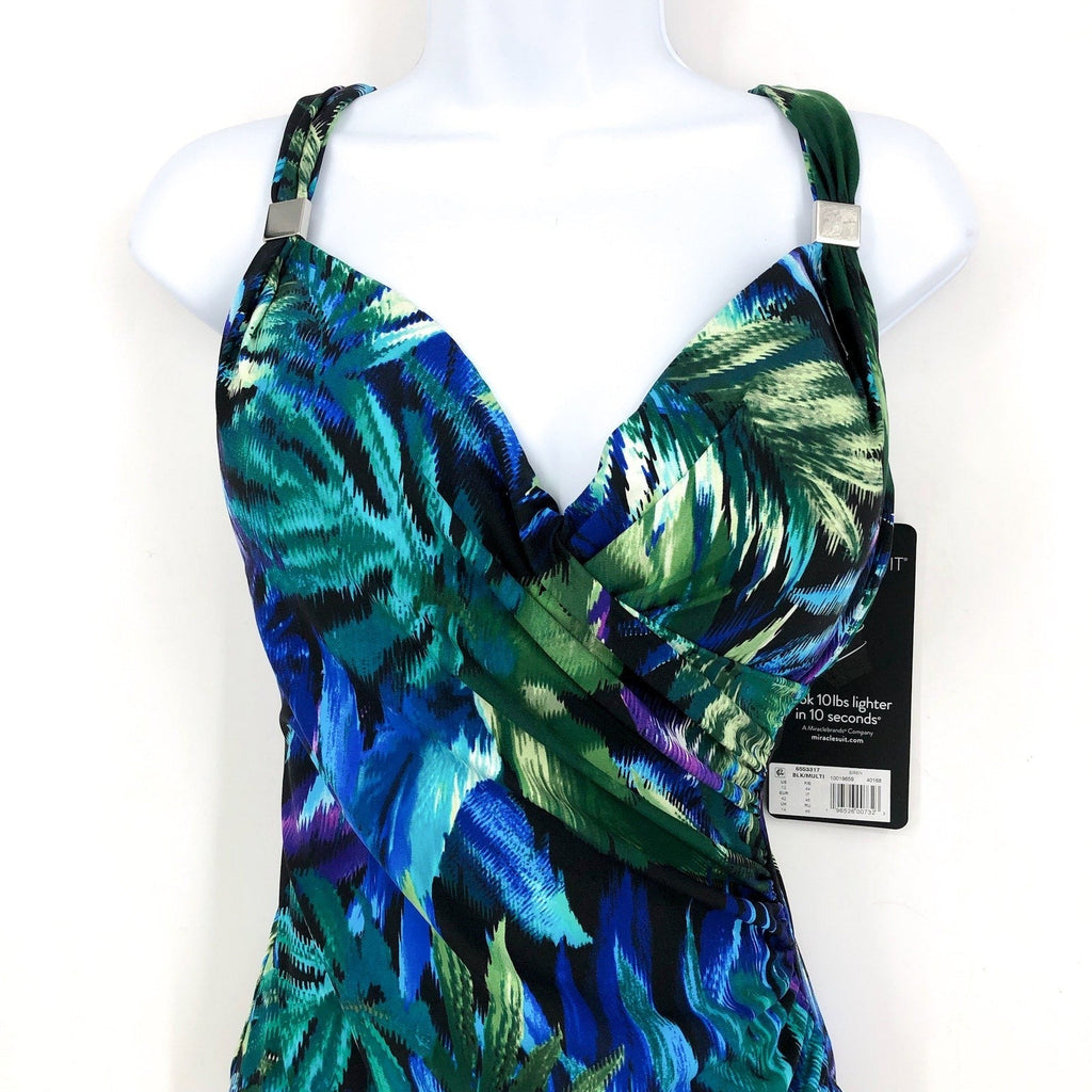 MIRACLESUIT Women's Siren One Piece Swimsuit Size 12 Useppa Blue Black NWT