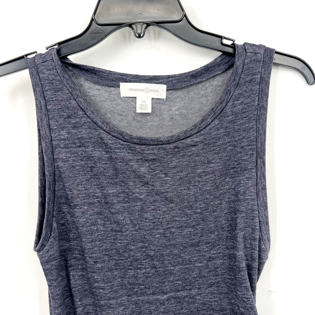 TREASURE & BOND Ruched Jersey Tank Dress XS Gray Blue Sleeveless NWT
