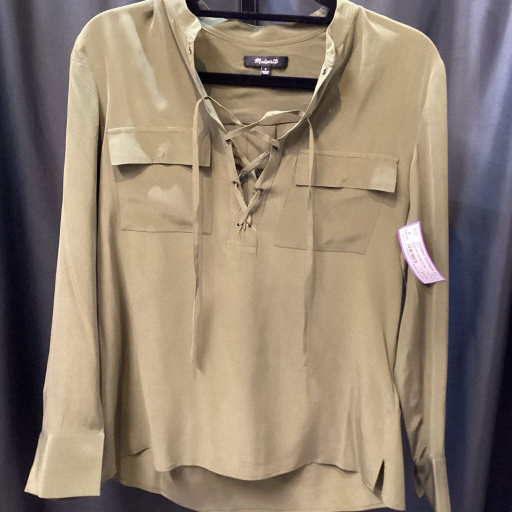 Madewell Lace Up LS Silk TOPS S