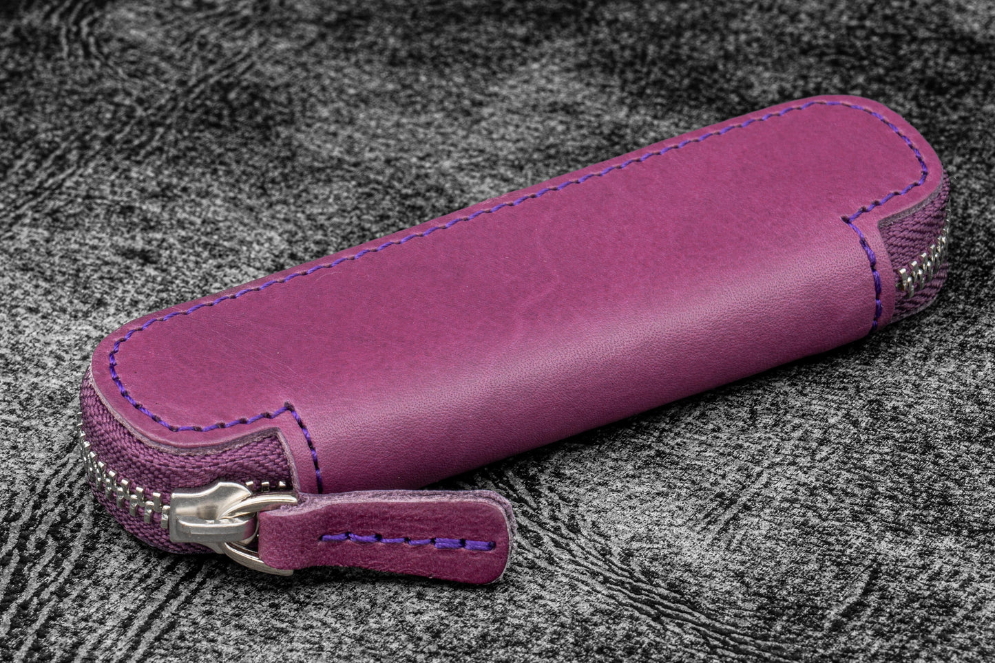 Leather Zippered Single Pen Case for Kaweco - Pocket Pen - Crazy Horse Purple