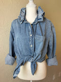 Medium Wash Denim - Brand New Gap Upcycled Women's shirt with Ruffle Collar