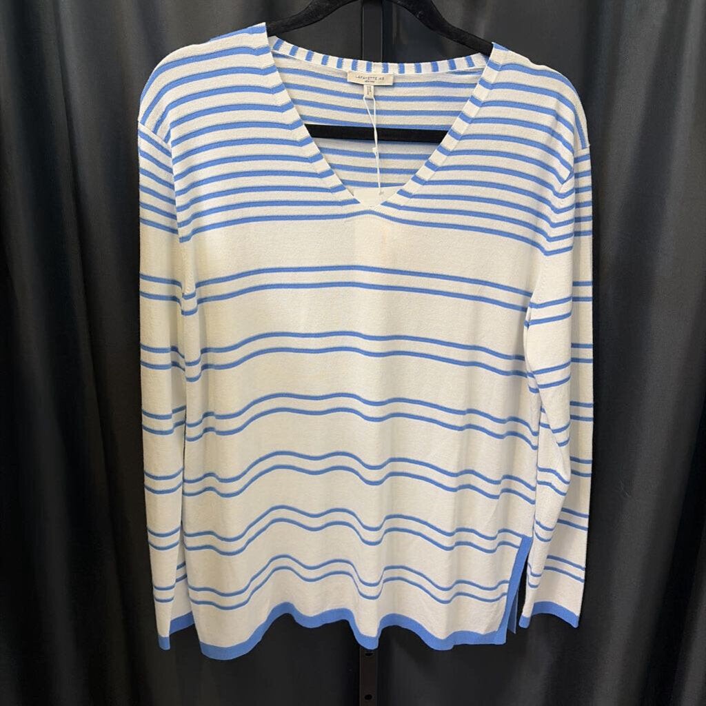 Lafayette 148 NWT Thin Stripe V Neck SWEATERS M