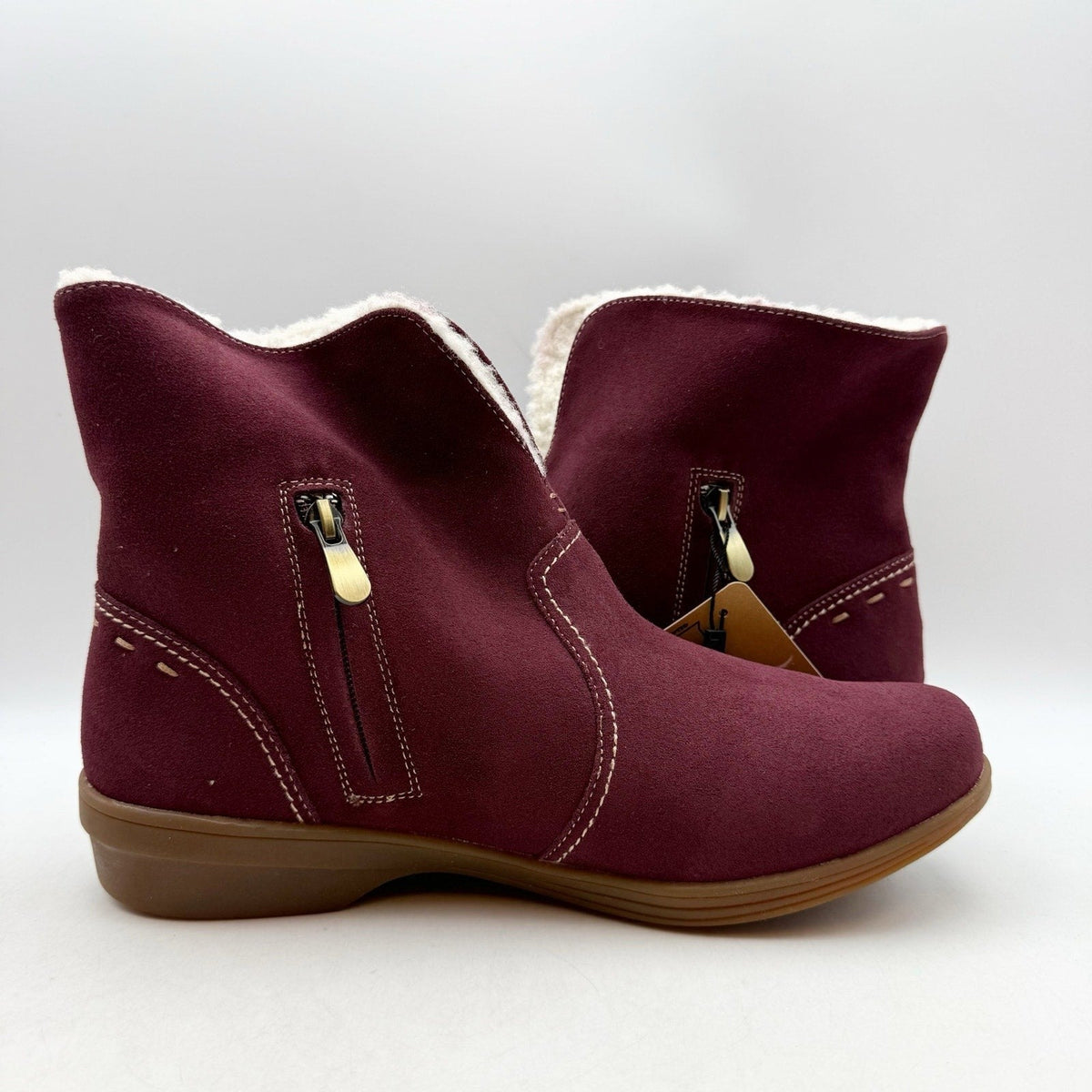 Spenco Womens Sun Valley Ankle Boots Size 6.5 Red Burgundy Suede Sherpa Line NIB
