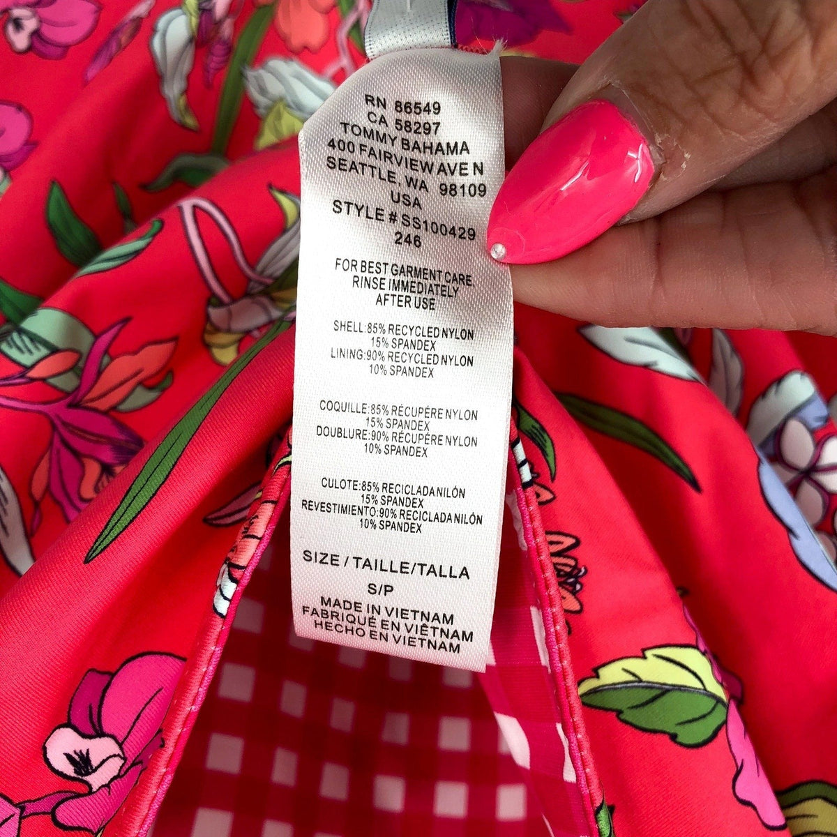 TOMMY BAHAMA Summer Floral Reversible Tankini Top Small Pink Gingham NWT