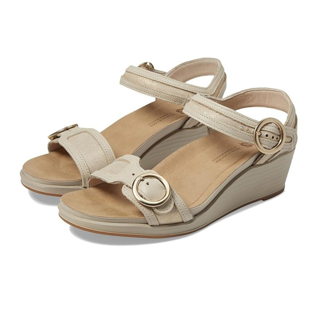 SAS Womens Seight Wedge Sandals Size 9 Narrow Gold Beige Leather NIB
