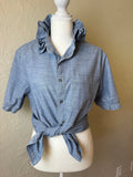 Blue and Yellow - Eddie Bauer denim short gathered sleeve - Small/Medium