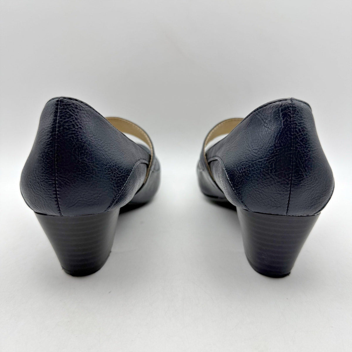LifeStride Womens Rozz Mary Janes Heels Size 7 WIDE Navy Blue Vegan Leather NIB