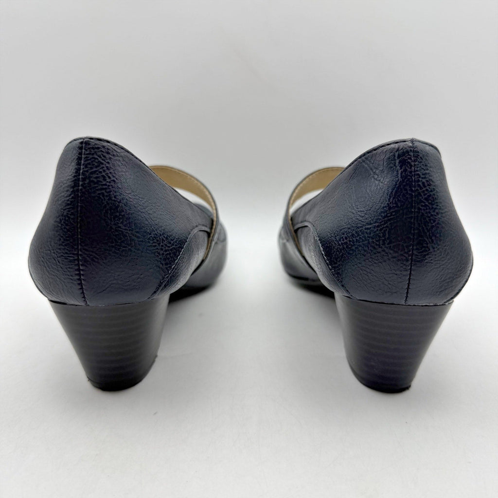 LifeStride Womens Rozz Mary Janes Heels Size 7 WIDE Navy Blue Vegan Leather NIB
